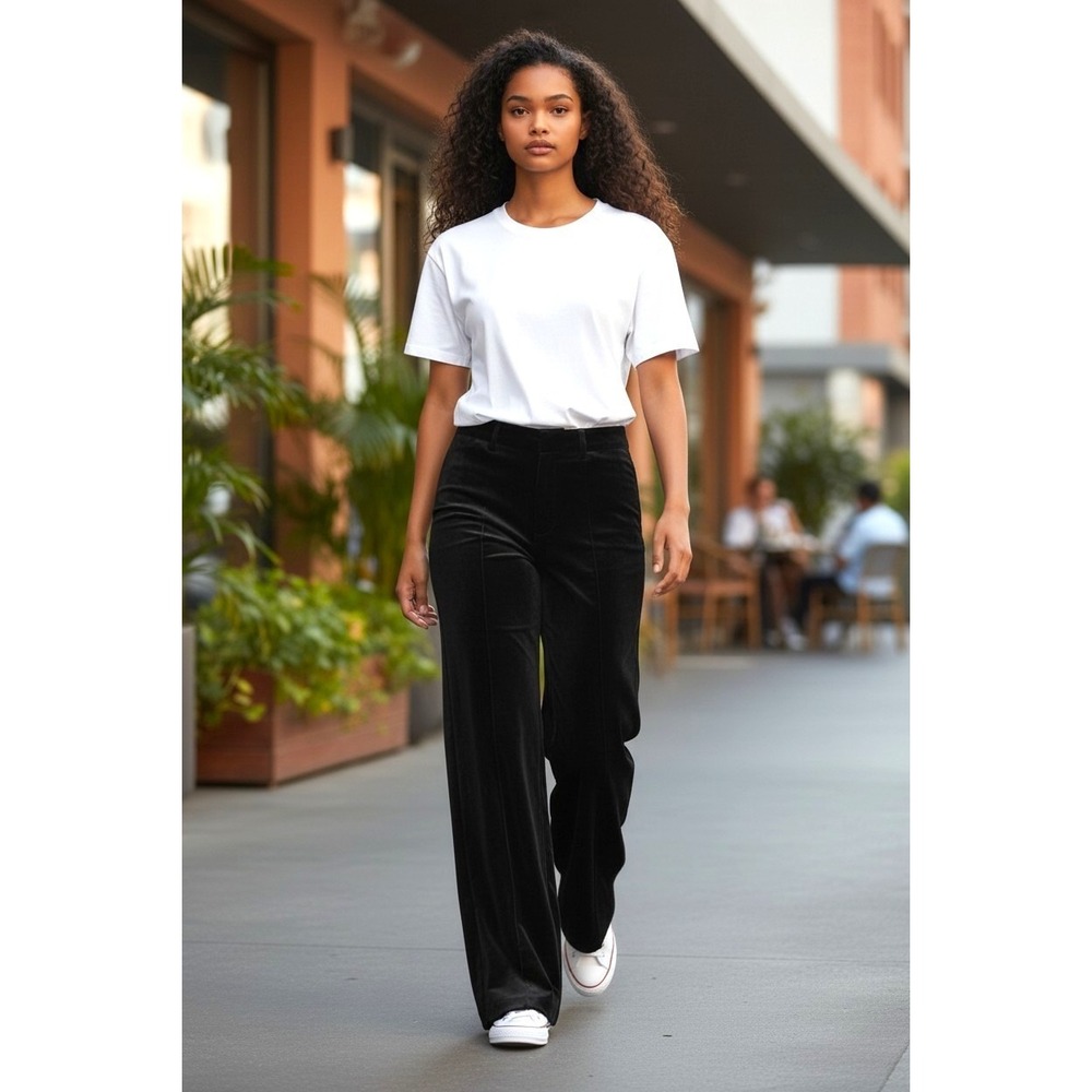 (G-222) DG2 Diane Gilman Black Velvet Pants Women Size 0 Bootcut Stretch NWT QVC